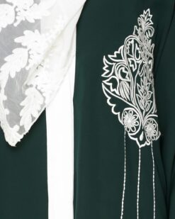 Contrast Embroidered Green Dubai Style Abaya - Image 7