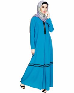 Graceful Lacy Teal Blue Abaya - Image 3