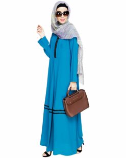 Graceful Lacy Teal Blue Abaya - Image 4