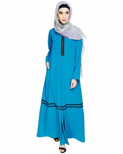 Graceful Lacy Teal Blue Abaya - Image 5