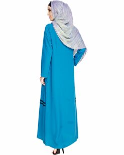 Graceful Lacy Teal Blue Abaya - Image 6