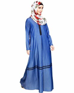 Graceful Lacy Dark Blue Denim Abaya - Image 3