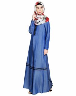 Graceful Lacy Dark Blue Denim Abaya - Image 4