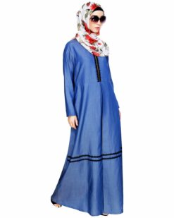 Graceful Lacy Dark Blue Denim Abaya - Image 5