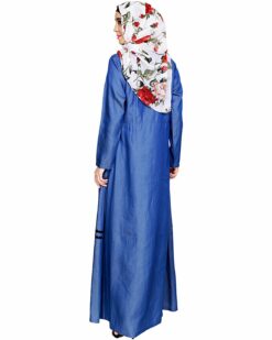 Graceful Lacy Dark Blue Denim Abaya - Image 6