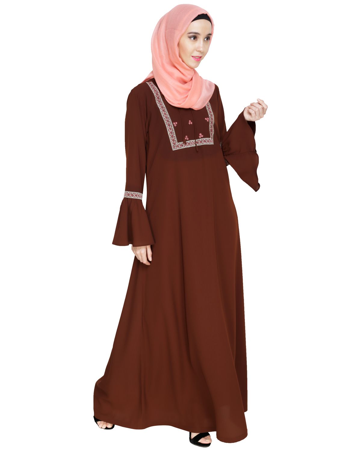 Boho Embroidered Brown Abaya - Night Dress