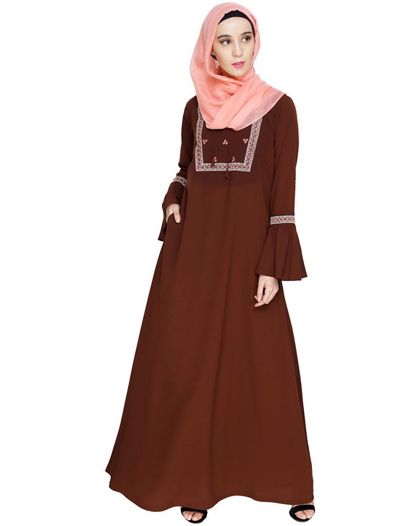 Boho Embroidered Brown Abaya - Night Dress
