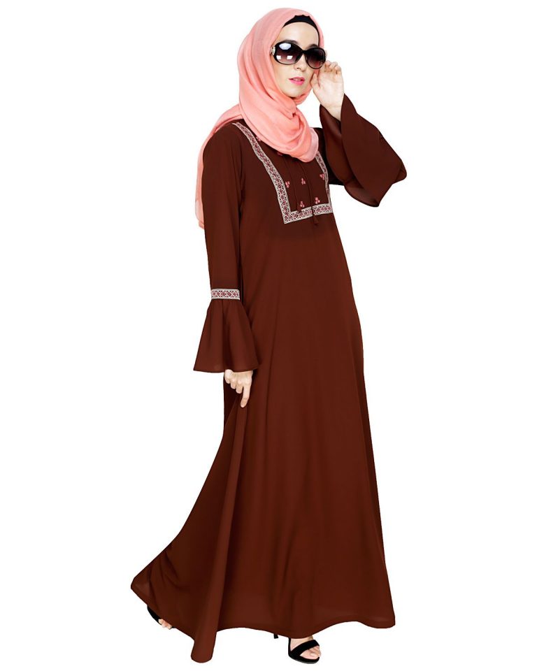 Boho Embroidered Brown Abaya - Night Dress