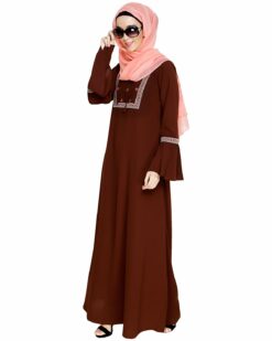 Boho Embroidered Brown Abaya - Image 3