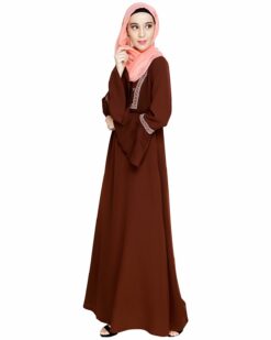 Boho Embroidered Brown Abaya - Image 4