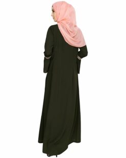 Boho Embroidered Olive Abaya - Image 6
