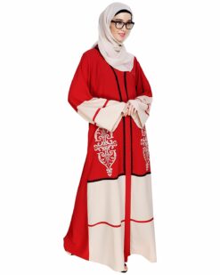 Alternative view of Flamboyant Embroidered Red Dubai Style Abaya