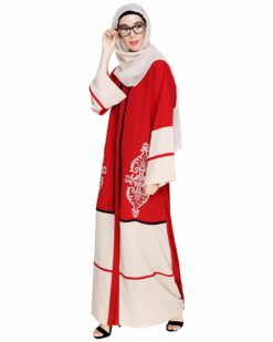 Flamboyant Embroidered Red Dubai Style Abaya - Image 3
