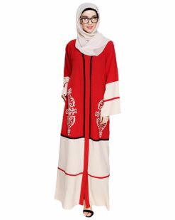 Flamboyant Embroidered Red Dubai Style Abaya - Image 4