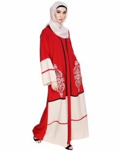 Flamboyant Embroidered Red Dubai Style Abaya - Image 5
