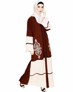 Alternative view of Flamboyant Embroidered Brown Dubai Style Abaya