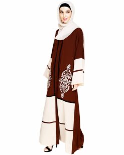 Flamboyant Embroidered Brown Dubai Style Abaya - Image 3