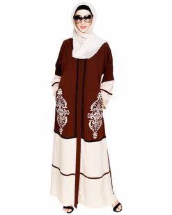 Flamboyant Embroidered Brown Dubai Style Abaya - Image 4