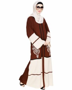 Flamboyant Embroidered Brown Dubai Style Abaya - Image 5