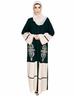 Flamboyant Embroidered Green Dubai Style Abaya - Image 4