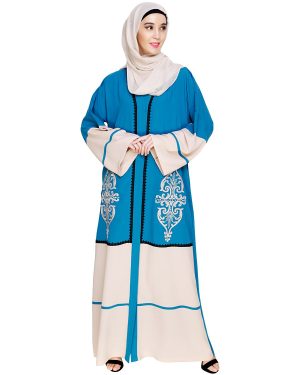 Teal Blue Abaya | embroidered abaya designs | abaya dubai style