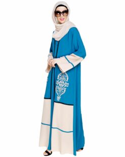 Flamboyant Embroidered Teal Blue Dubai Style Abaya - Image 5