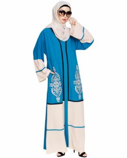 Flamboyant Embroidered Teal Blue Dubai Style Abaya - Image 6
