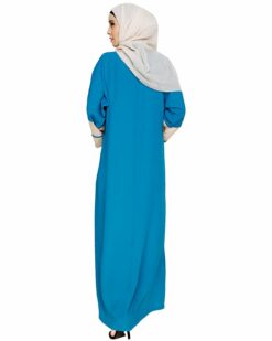 Flamboyant Embroidered Teal Blue Dubai Style Abaya - Image 7