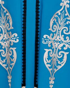 Flamboyant Embroidered Teal Blue Dubai Style Abaya - Image 8