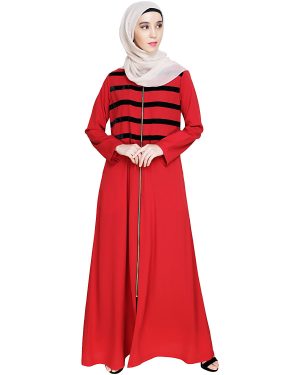 maroon abaya with hijab | Stripes Abaya | zipper abaya