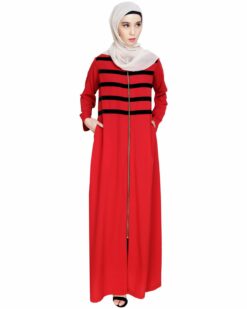 Alternative view of Enticing Stripes Maroon Abaya