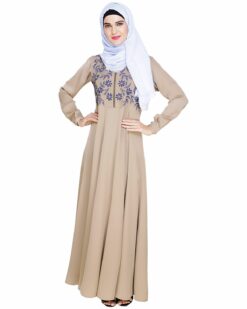 Alternative view of Beautiful Embroidered Yoke Beige Abaya