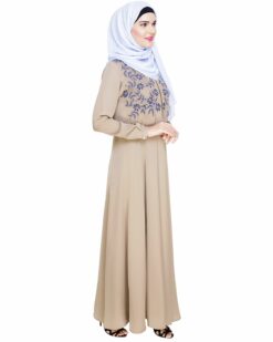Beautiful Embroidered Yoke Beige Abaya - Image 3