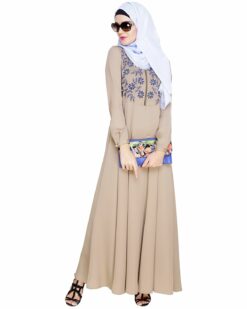 Beautiful Embroidered Yoke Beige Abaya - Image 5