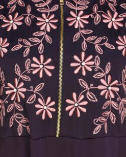 Alternative view of Beautiful Embroidered Yoke Dark Purple Abaya