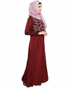 Alternative view of Beautiful Embroidered Yoke Wine Abaya