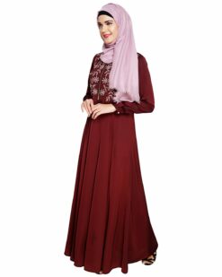 Beautiful Embroidered Yoke Wine Abaya - Image 3