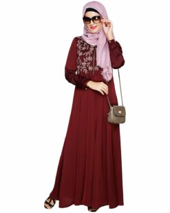 Beautiful Embroidered Yoke Wine Abaya - Image 4