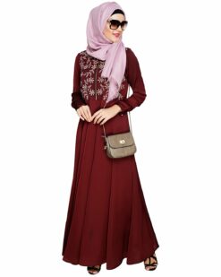 Beautiful Embroidered Yoke Wine Abaya - Image 5