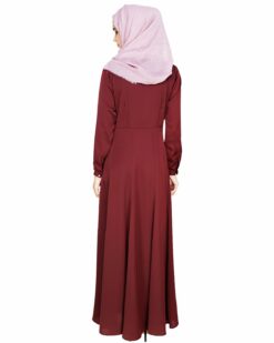 Beautiful Embroidered Yoke Wine Abaya - Image 6