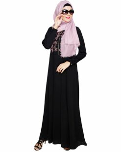 Beautiful Embroidered Yoke Black Abaya - Image 5