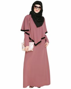 Onion Pink Fancy Cape Abaya - Image 3