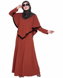 Brick Red Fancy Cape Abaya - Image 3