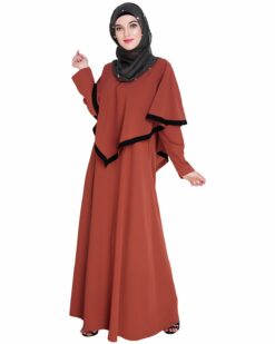 Brick Red Fancy Cape Abaya - Image 5