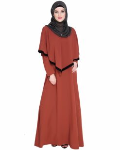 Brick Red Fancy Cape Abaya - Image 4
