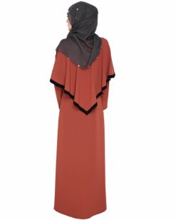 Brick Red Fancy Cape Abaya - Image 6