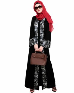 Jaunty Printed Black Abaya