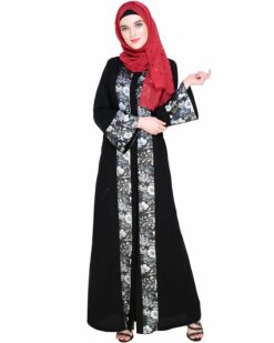 Jaunty Printed Black Abaya - Image 3