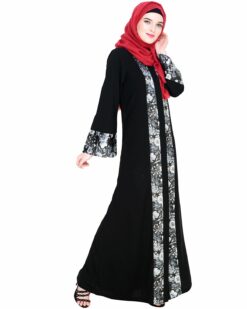Jaunty Printed Black Abaya - Image 4
