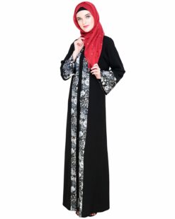 Jaunty Printed Black Abaya - Image 5